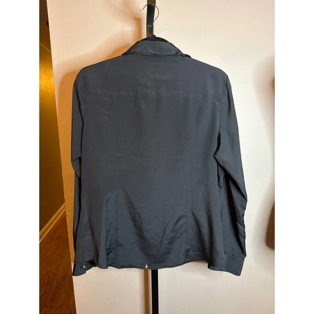 Michael Michael Kors Black Full Zip Roll Tab Sleeve Utility Blouse Large